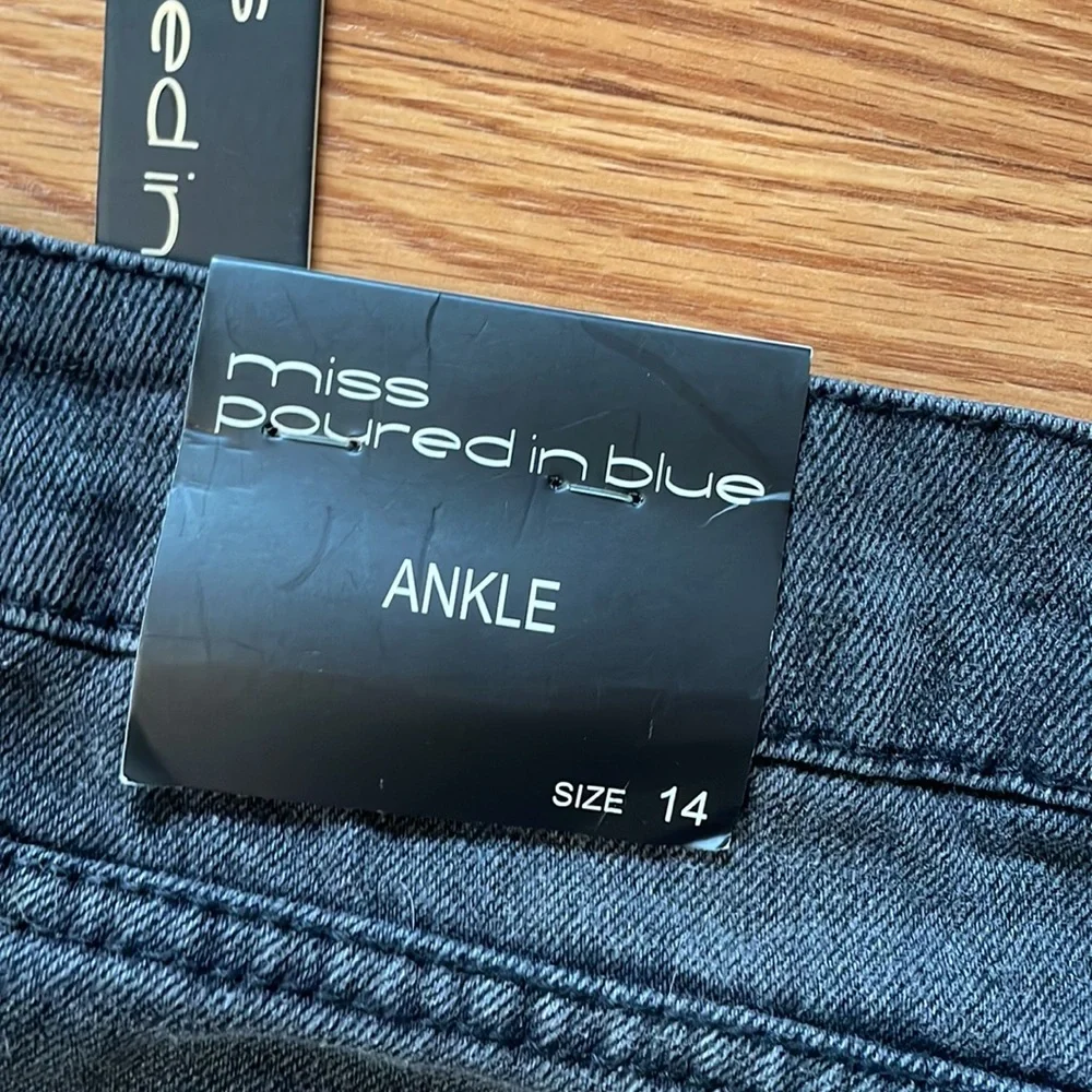 NWT Miss Poured in Blue Black Distressed w/ Holes High Waist Ankle Jeans Size 14